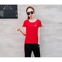 Women\'s Going out Casual/Daily Sports Simple Active T-shirt Pant Suits, Solid Round Neck Short Sleeve