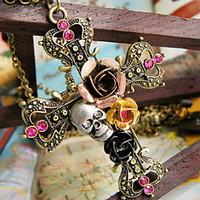 womens pendant necklaces alloy cross skull skeleton pink screen color  ...