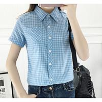 womens casualdaily simple shirt striped shirt collar short sleeve cott ...