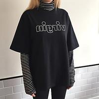 womens casualdaily simple t shirt striped turtleneck long sleeve cotto ...