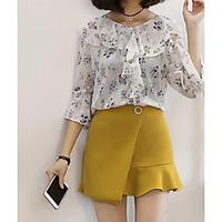 Women\'s Casual/Daily Simple Cute Spring Summer Blouse, Floral Round Neck ½ Length Sleeve Others Opaque Thin