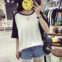 womens casualdaily simple t shirt color block round neck short sleeve  ...