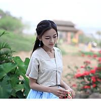 womens casualdaily chinoiserie t shirt solid embroidered v neck short  ...