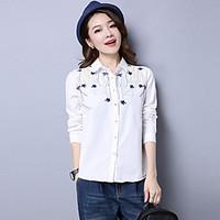 womens casualdaily simple shirt solid embroidered shirt collar long sl ...