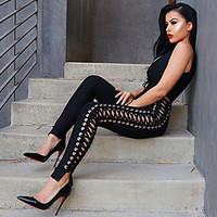 womens high rise club jumpsuits sexy skinny cut out solid spring fall