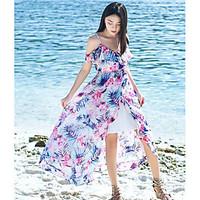 Women\'s Beach Swing Dress, Print V Neck Maxi Sleeveless Others Summer Mid Rise Micro-elastic Medium