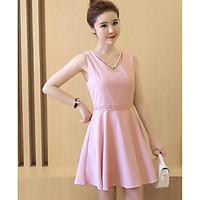 womens casualdaily skater dress solid v neck above knee sleeveless pol ...