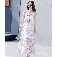 womens beach simple chiffon dress floral strap maxi sleeveless polyest ...