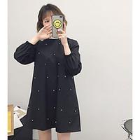 Women\'s Casual/Daily Loose Dress, Polka Dot Round Neck Above Knee Long Sleeve Rayon Spring Summer High Rise Inelastic Thin
