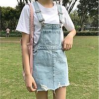 Women\'s Casual/Daily Simple Denim Dress, Solid Round Neck Above Knee Short Sleeve Polyester Summer Mid Rise Inelastic Medium