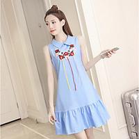 womens casualdaily loose dress solid shirt collar above knee sleeveles ...