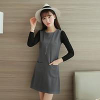 womens casualdaily a line dress solid round neck above knee long sleev ...