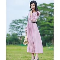 womens going out swing dress solid square neck maxi long sleeve polyes ...