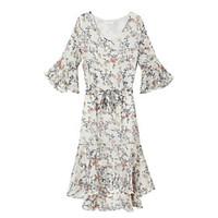 Women\'s Going out Swing Dress, Print V Neck Midi ½ Length Sleeve Others Summer Mid Rise Micro-elastic Medium