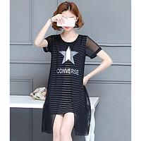 womens casualdaily simple chiffon dress letter round neck above knee s ...