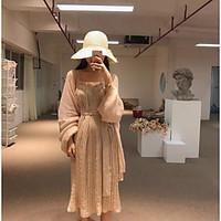 Women\'s Casual A Line Dress, Print Round Neck Midi Slings Others Summer High Rise Micro-elastic Medium