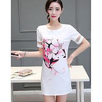 Women\'s Going out Casual/Daily A Line Dress, Solid Round Neck Mini Short Sleeve Polyester Summer Mid Rise Micro-elastic Medium
