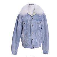 Women\'s Outdoor clothing Winter Denim Jacket, Solid Shawl Lapel Long Sleeve Regular Cotton