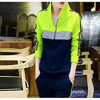 womens work simple spring hoodie pant suits solid stand long sleeve