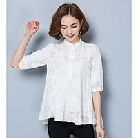 Women\'s Going out Casual/Daily Sexy Cute Sophisticated Summer Blouse, Solid Round Neck ½ Length Sleeve Rayon Medium