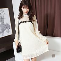 womens casualdaily simple chiffon dress solid stand above knee long sl ...