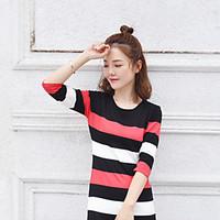 Women\'s Going out Casual/Daily Cute Bodycon Dress, Striped Round Neck Above Knee ½ Length Sleeve Cotton Spring Summer Mid Rise