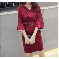 womens casualdaily sheath dress solid v neck above knee sleeve cotton  ...