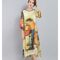 womens going out loose dress floral round neck midi sleeve polyester s ...