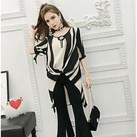 womens casualdaily vintage summer shirt pant suits striped asymmetrica ...