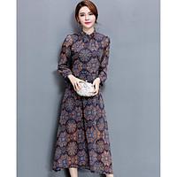 womens casualdaily swing dress geometric stand maxi long sleeve polyes ...