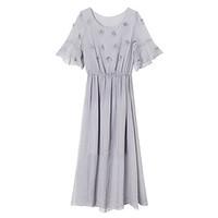 womens casualdaily loose dress solid round neck midi short sleeve poly ...