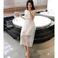 womens casualdaily swing dress solid round neck maxi sleeveless polyes ...