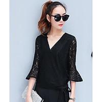 womens casualdaily simple blouse solid v neck sleeve polyester thin