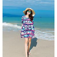 womens beach loose dress color block round neck above knee short sleev ...