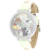 Women\'s Fashion Watch Quartz Leather Band White Green