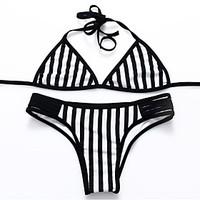 Women\'s Halter Bikini Lace Up Bandage Nylon Stripe