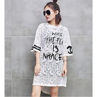 womens casualdaily cute t shirt solid letter round neck length sleeve  ...