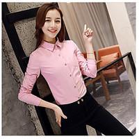 womens casual simple spring polo solid stand long sleeve cotton medium