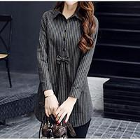 womens casual simple summer shirt striped stand long sleeve cotton