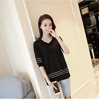 womens daily casual simple cute short pullover solid v neck length sle ...