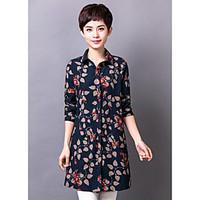 Women\'s Casual Vintage Spring Shirt, Floral Shirt Collar Long Sleeve Cotton Medium