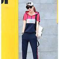 womens sports active fall t shirt pant suits solid round neck short sl ...