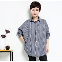 womens casual simple spring shirt striped shirt collar long sleeve cot ...