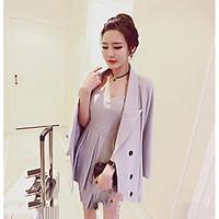 Women\'s Going out Casual/Daily Simple Spring Blazer Skirt Suits, Solid Strapless Long Sleeve