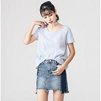 womens casualdaily simple blouse striped round neck short sleeve cotto ...