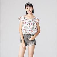 Women\'s Casual/Daily Simple Blouse, Floral Round Neck Short Sleeve Polyester