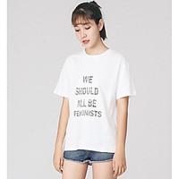 womens casualdaily simple t shirt letter round neck short sleeve cotto ...