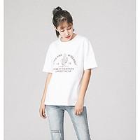 womens casualdaily simple t shirt letter round neck short sleeve cotto ...