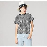 Women\'s Casual/Daily Simple T-shirt, Striped Round Neck Short Sleeve Cotton