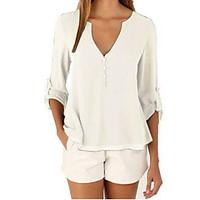 womens casualdaily simple shirt solid v neck sleeve cotton